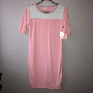 New LulaRoe Julia Block small dress pink gray